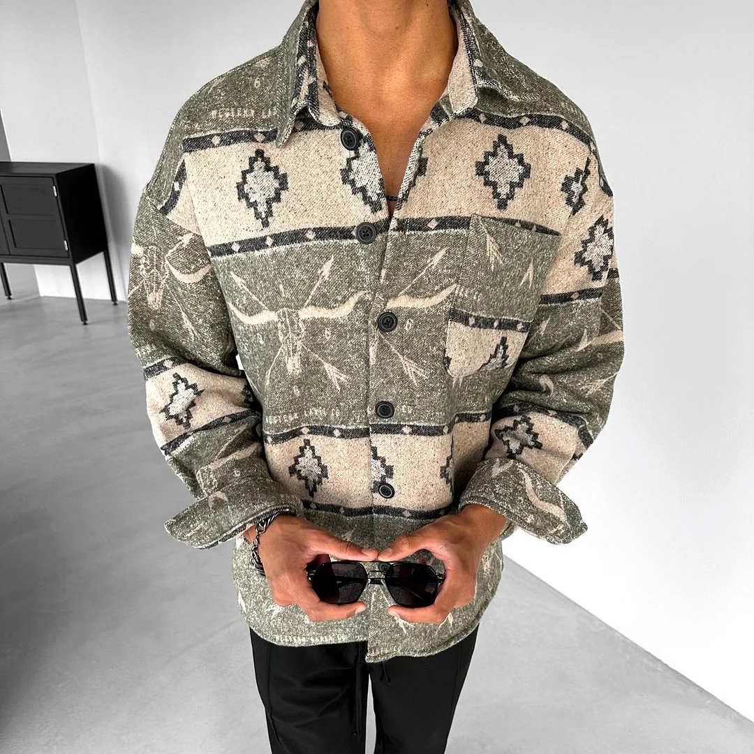 Oversized Patterned Texture Softd Shirt Jacket、、URBENIE