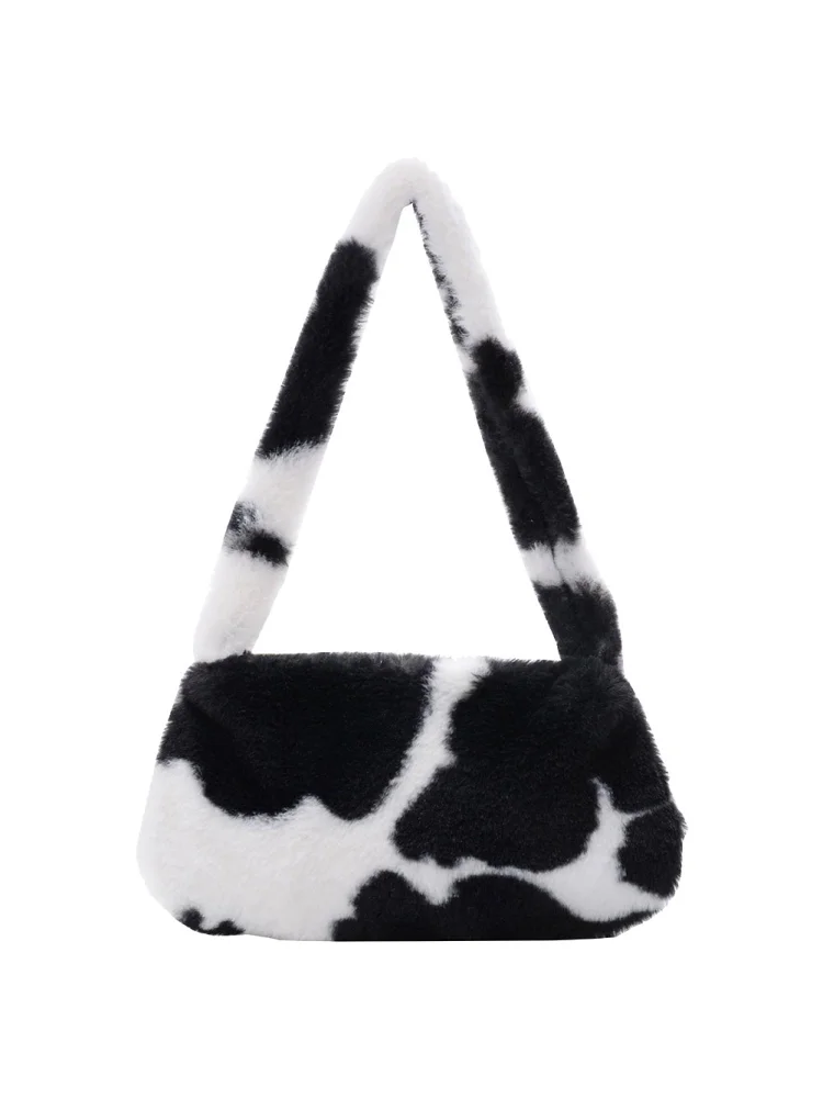 Animal Pattern Underarm Bag Women Mini Plush Shoulder Handbags Purse (13)