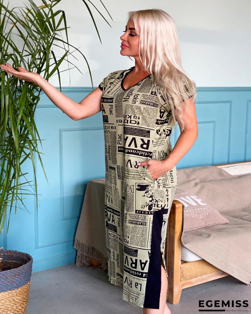 Casual Fashion Printed Slit Dress | EGEMISS