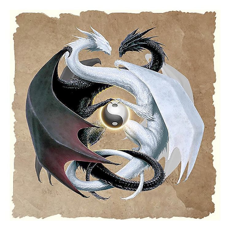 Peinture de diamant - rond complet - dragon blanc noir