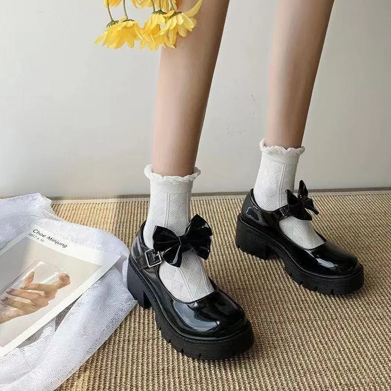 Platform Lolita Shoes Women Leather Pumps Student Round Toe High Heels Shoes Japanese Style Mary Jane Shoes College Student 2021