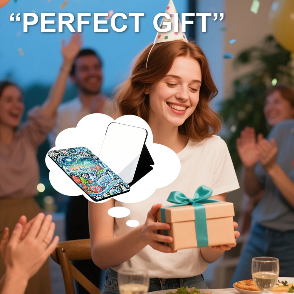 DIY Diamond Art Shiny Crystal Mirror Lightweight Standing Makeup Mirror (Snow)