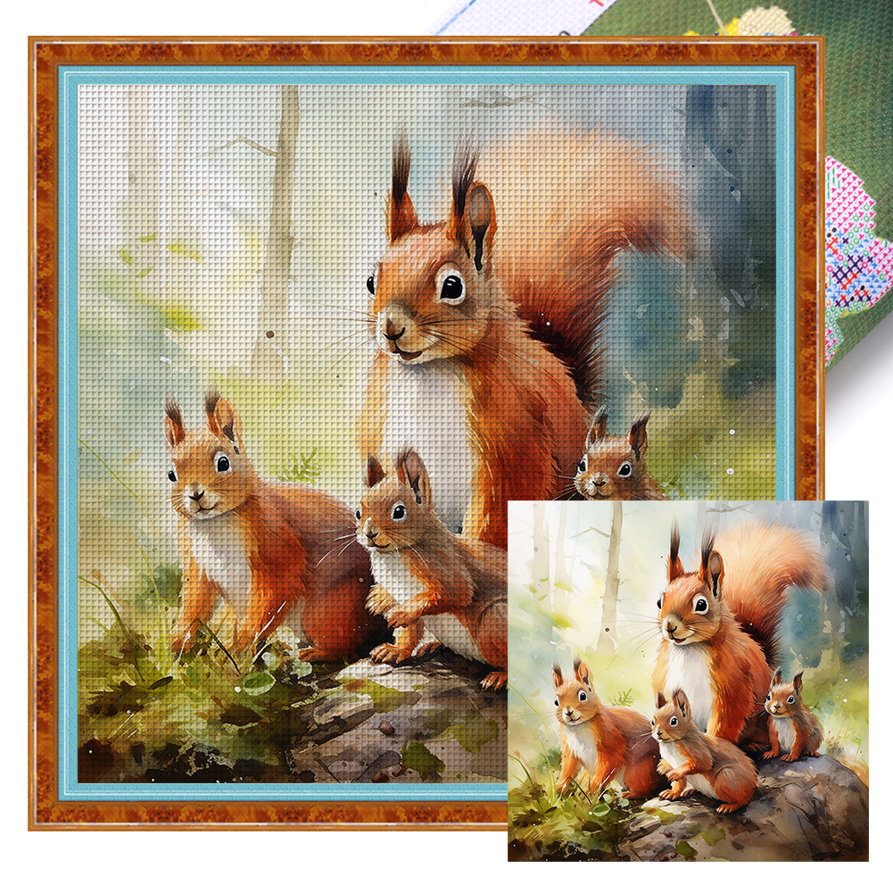 Mother'S Day-Squirrel Mother And Son Full 11CT Pre-stamped Canvas(45*45cm) Cross Stitch