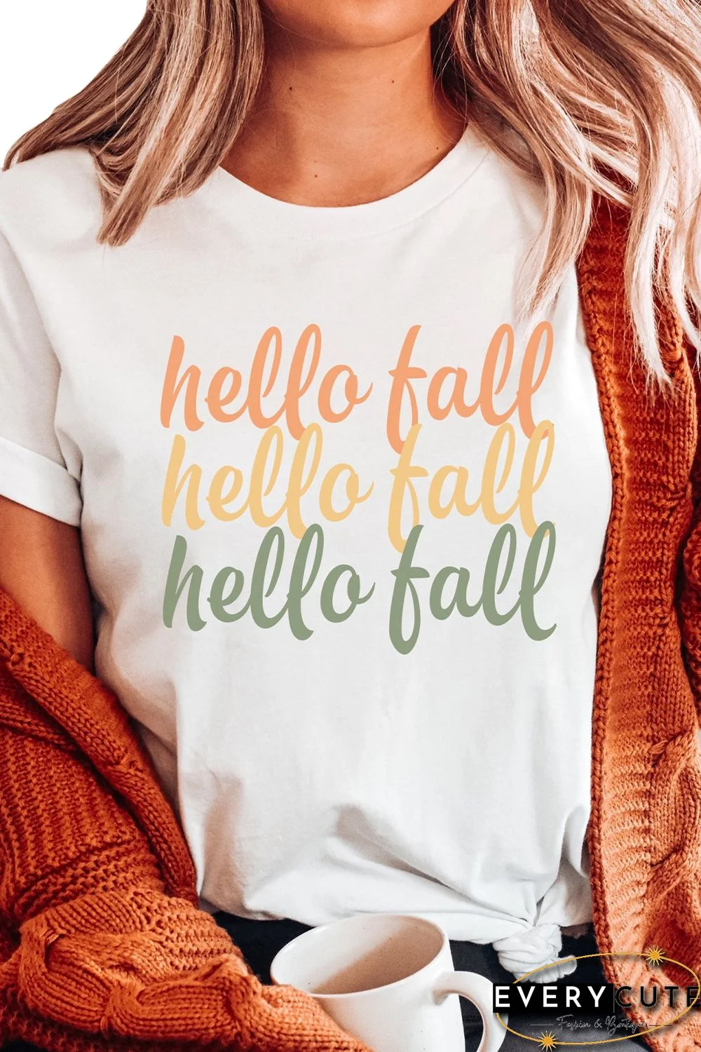 White Hello Fall Digital Graphic Casual T Shirt