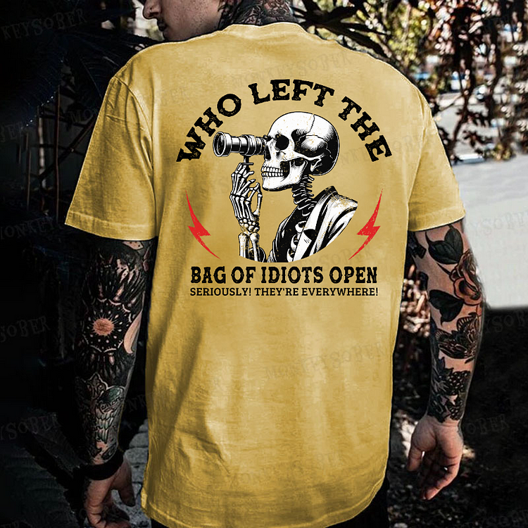 "Who Left The Bag Of Idiots Open?" Monkey T-shirt