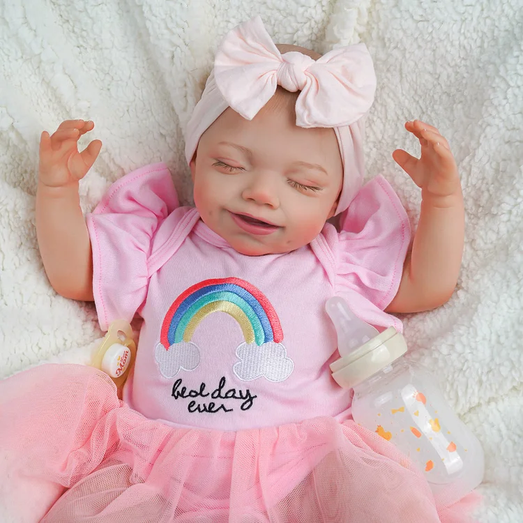 Babeside Olivia 20'' Adorable Reborn Baby Doll Sleeping Girl Pink Suit & Bow Headband