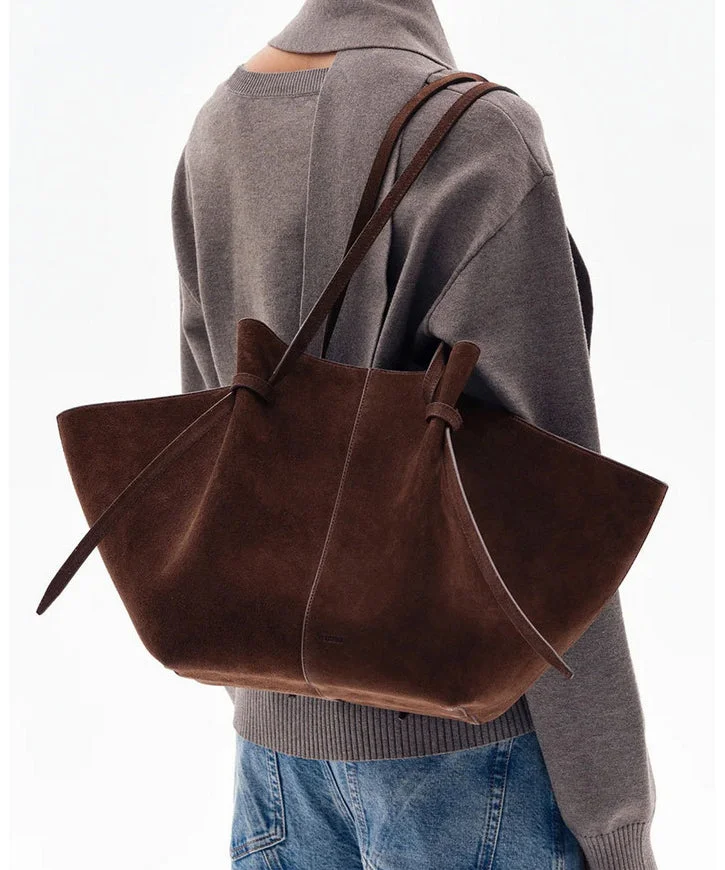 Style Brown Solid Durable Large Capacity Suede Shoulder Bags
