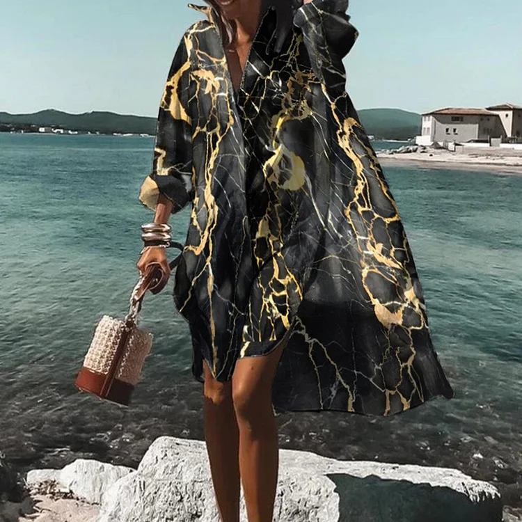 Loose Contrast Smudge Print Midi Dress