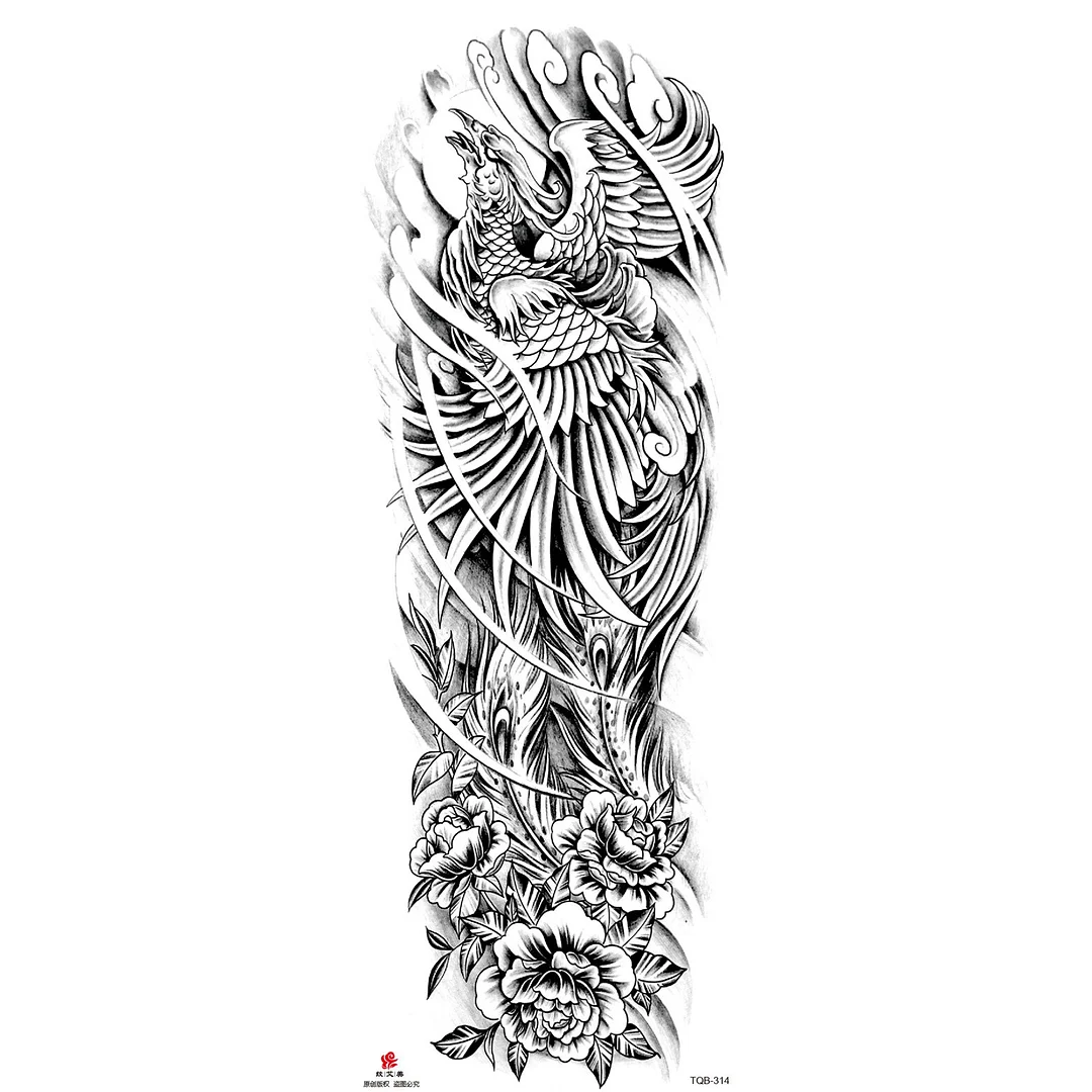 Sdrawing Arm Temporary Tattoo Wolf Lion Fish Horns Geometric Man Body Leg Rose Flower Phoenix Waterproof Sticker Cool Women Tatoo