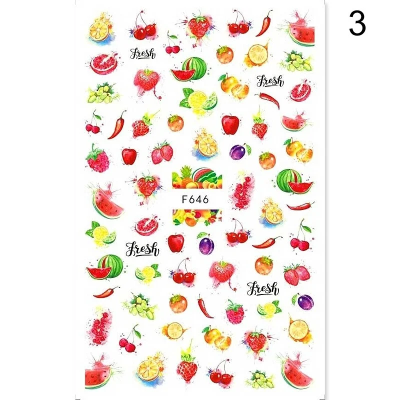 Butterfly Geometric Design 3D Nail Sticker Fruit Transfer Decals Adhensive Slider Wraps Decoration Nail Art DIY Accessories