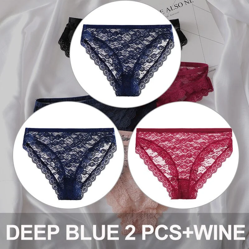 FINETOO 3PCS/Set Floral Lace Sexy Women Lingerie Panties M-2XL Plus Size Underpants Transparent Female Comfortable Briefs Girls