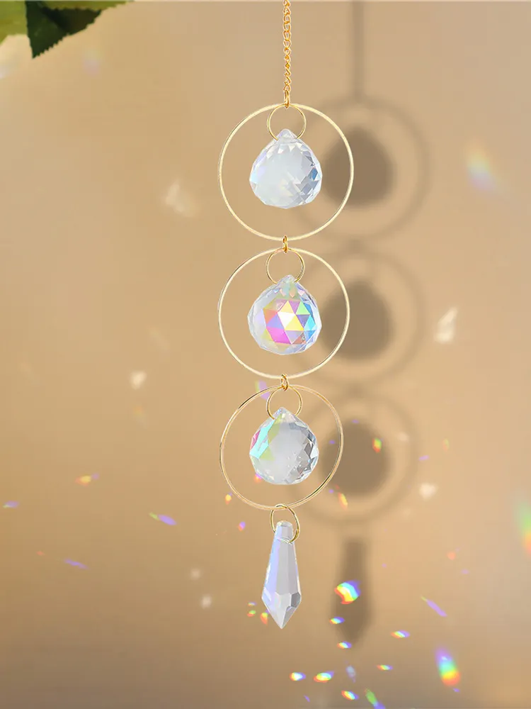 1/5pcs Hanging Moon Sun Heart Ball Light Catcher Crystal Outdoor Wind Chime