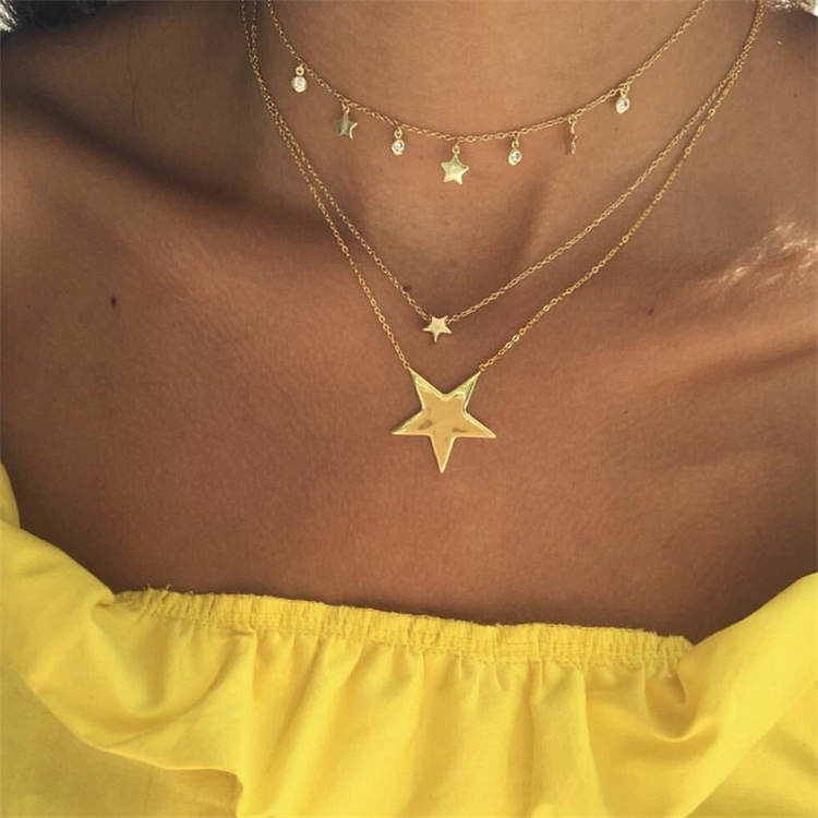 Women's Fashion Five-pointed Star Multi-layer Necklace