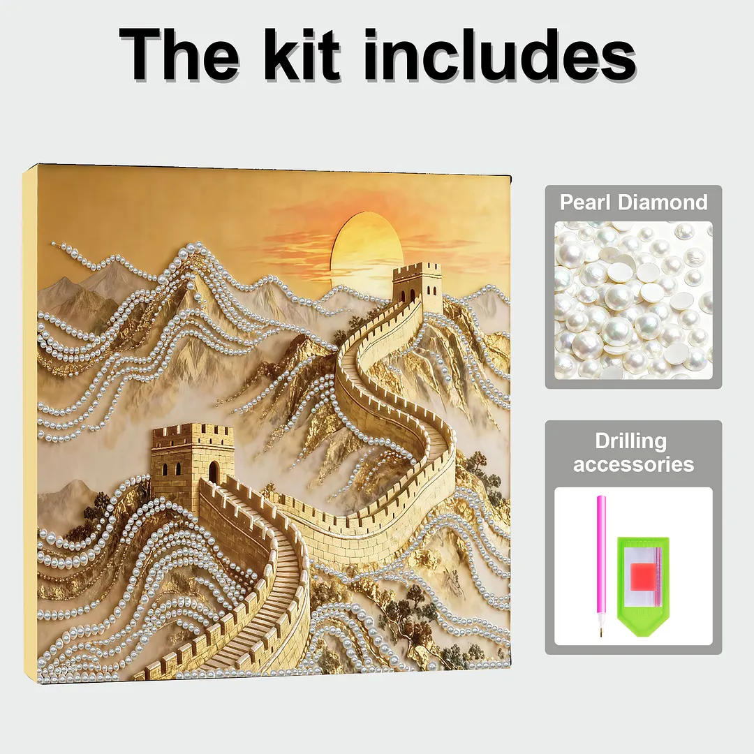 Great Wall DIY Pearl Art Diamond Painting With Frame 30x30cm for Adults Home Dec