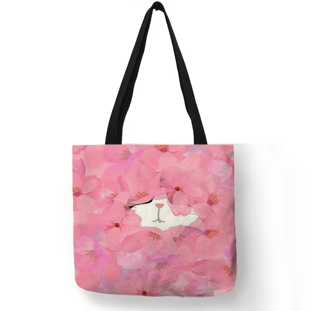 Watercolor Hand Painted Tote Bags Floral Cute Cat Print Shoulder Bag For Women Lady  Office Handbag Daily Casual Shopping Bags