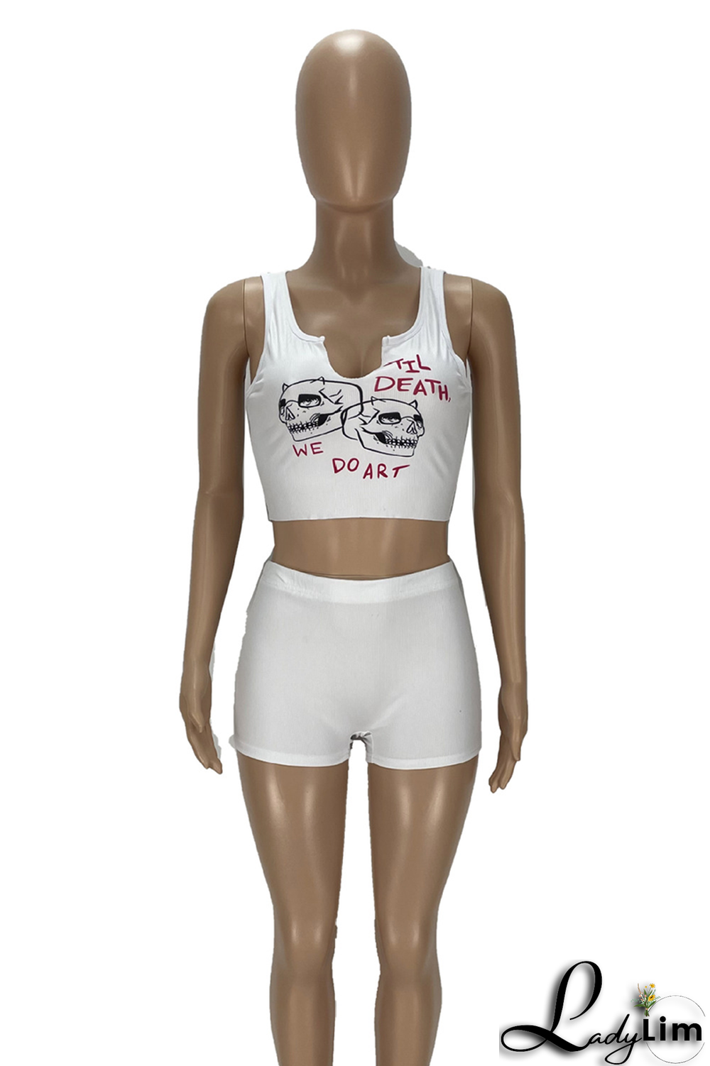 Black Street Print Split Joint U Neck Sleeveless Two Pieces