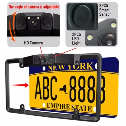 Dronehint 3In1 Car License Plate Frame Parking Sensor Radar +Rearview Backup Camera+2LED (For: Land Rover) Parts