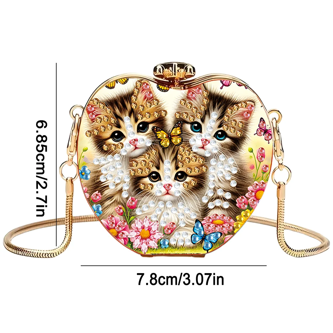 Cats B DIY Acrylic Love Diamond Art Painting Card Case Wallet with Chain Small Diamond Painting Crossbody Bag for Adults Women Girls Gift