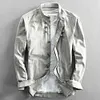 Gioiacombo&trade; Camicia da uomo a maniche lunghe in cotone e lino casual retr&ograve;