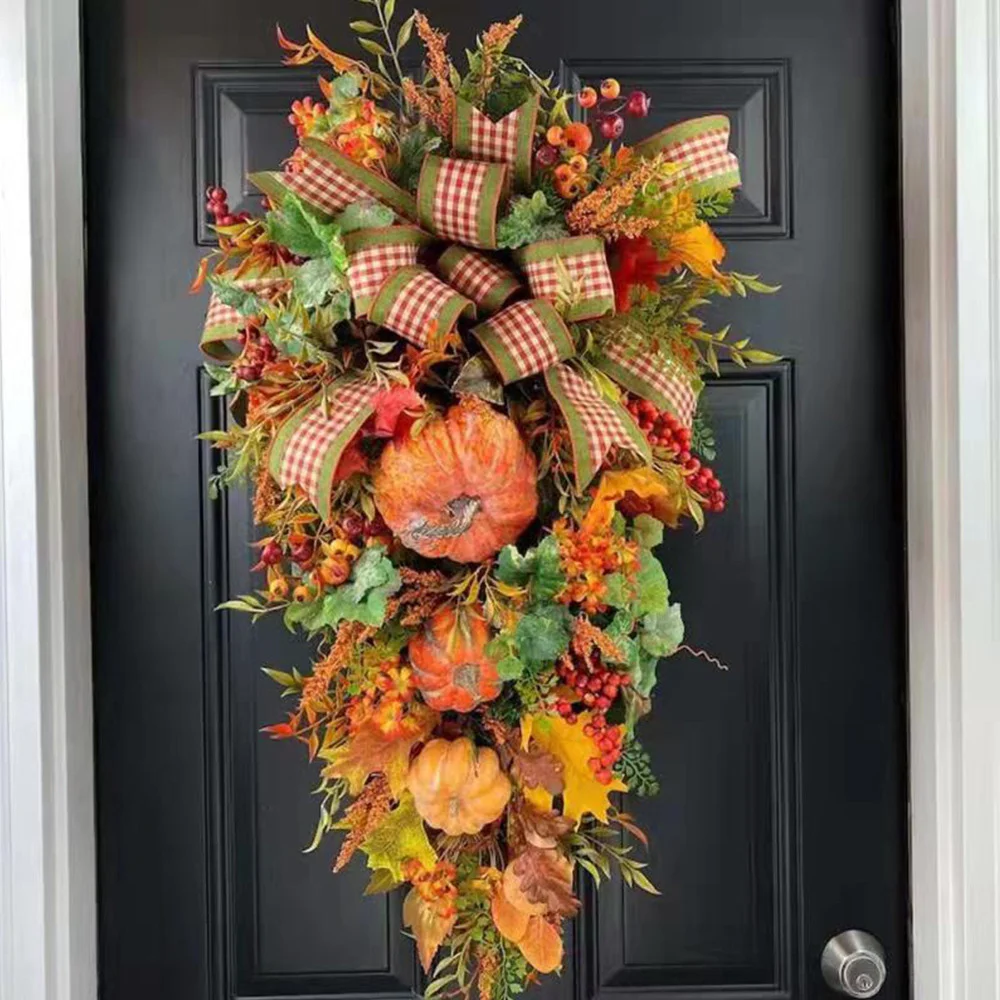 Thanksgiving new gold pumpkin bow triangle wreath ornament
