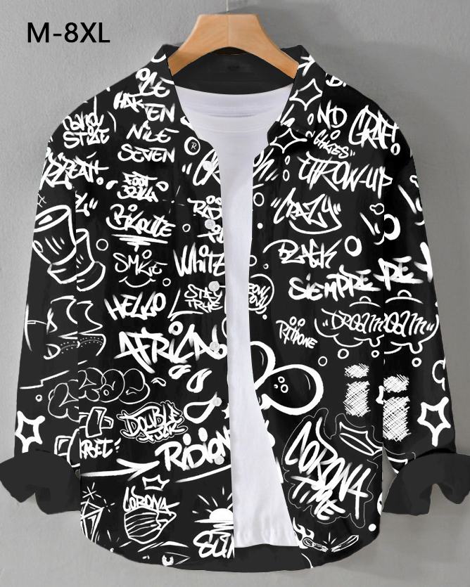 Men's Plus Size Fun Graffiti Letters Long Sleeve Shirt