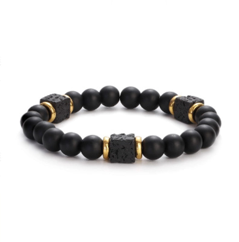 New Lava Cube Volcanic Stone Bracelet Men’s Colorful Marble Glass Beads Retro Bracelet