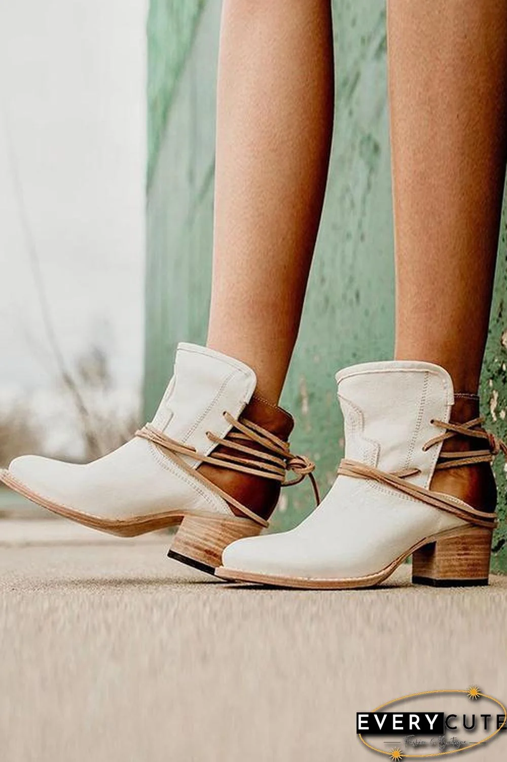 Lace Up Chunky Heels Ankle Boots
