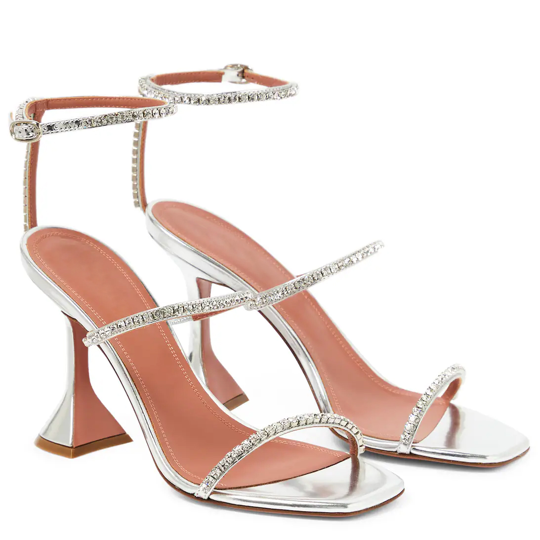 95mm Heeled Sandals for Women Square Toe Two Strap Party Wedding Matte Heels