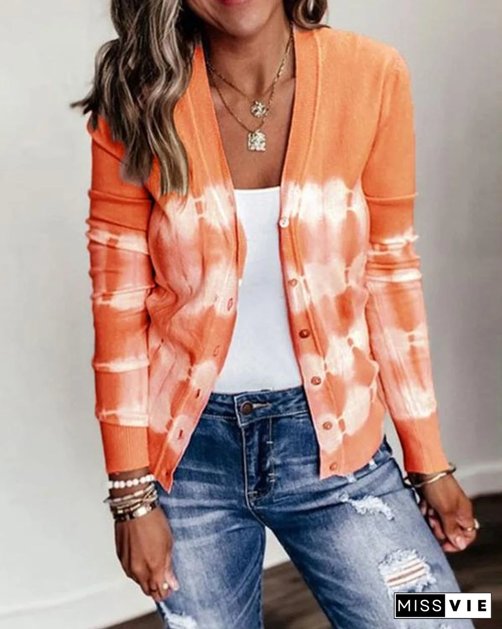 Women's Plus Size Tie Dye Knit Sweater Cardigan