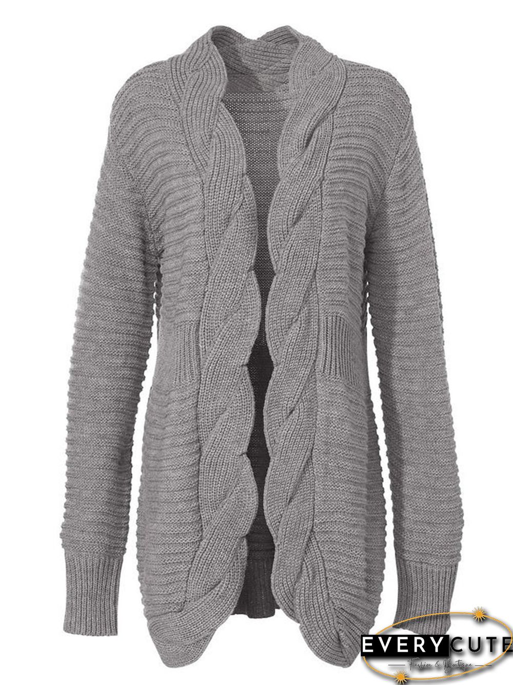 Plain Long Sleeve Plus Size Casual Sweater Cardigan