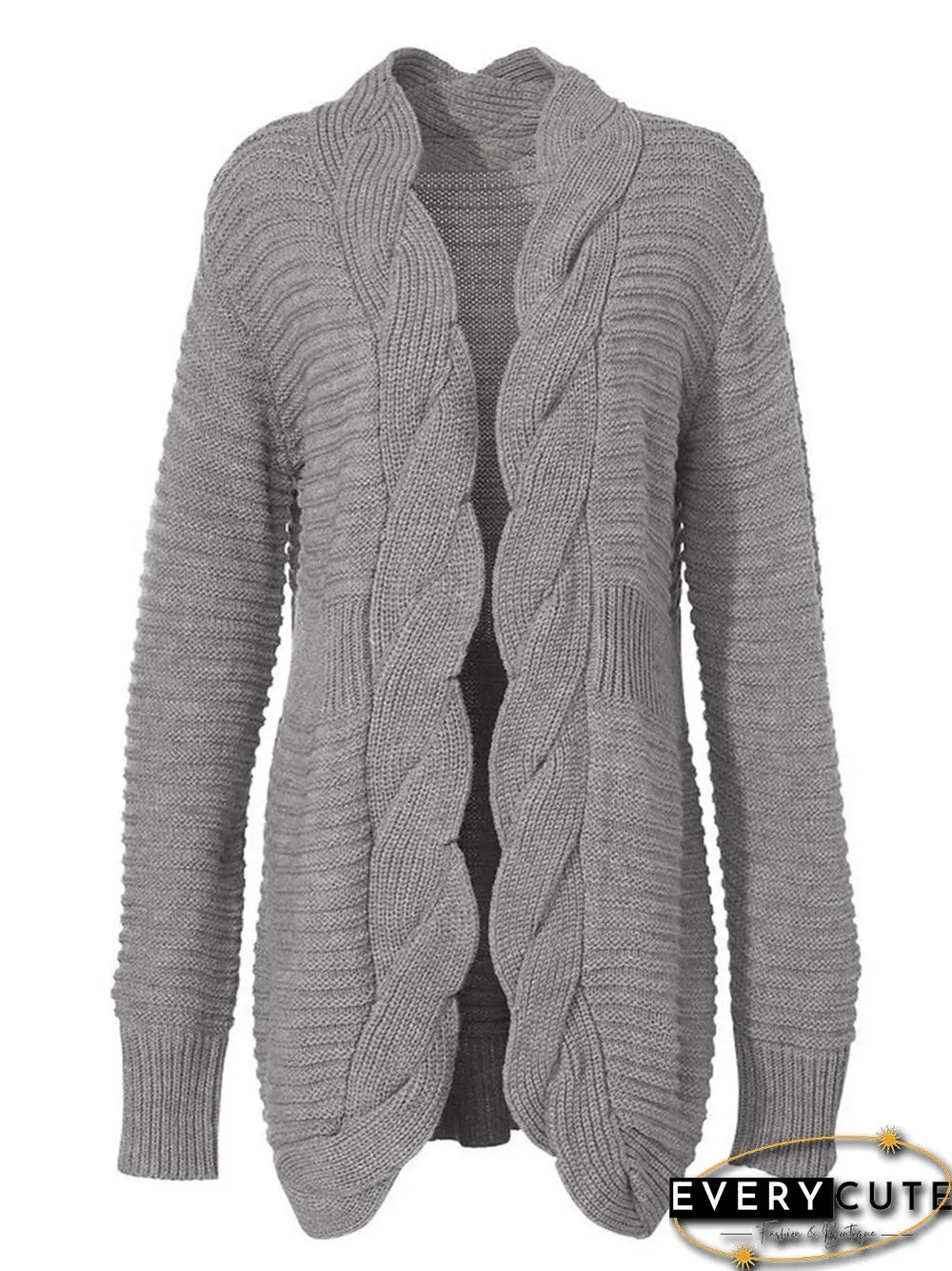 Plain Long Sleeve Plus Size Casual Sweater Cardigan