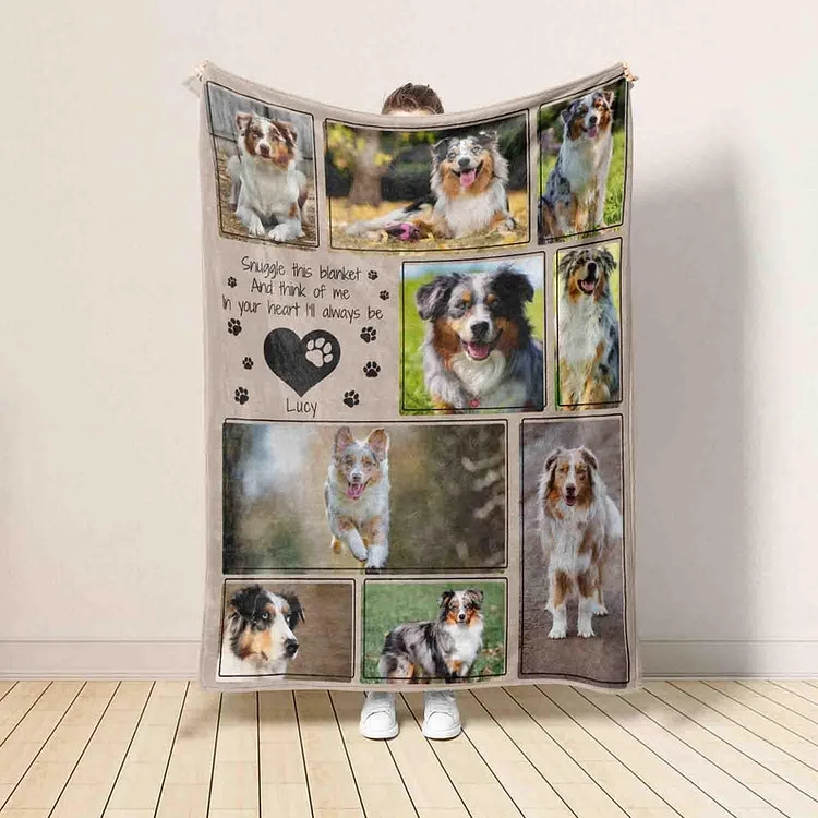 Custom Embroidered Dog Memorial Blanket - Personalized Pet Photo Keepsake with Portrait and Name