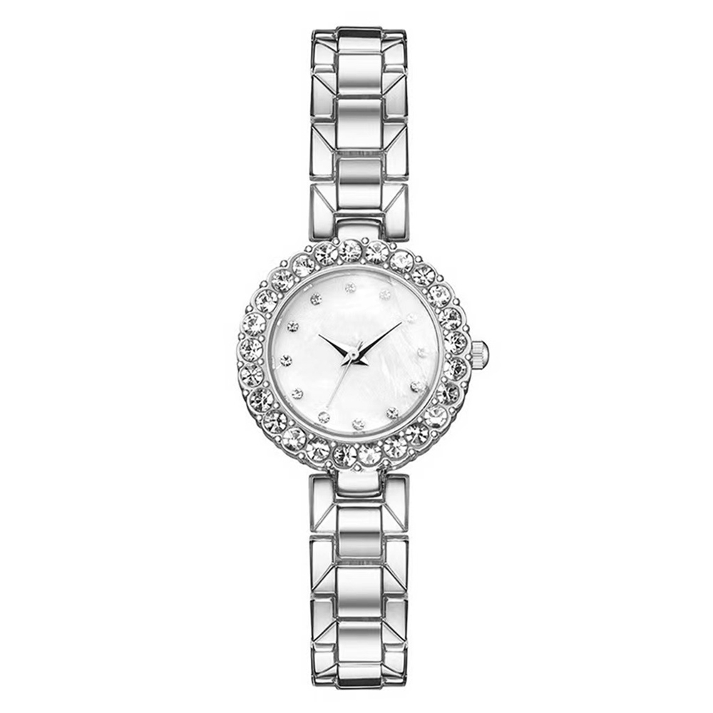 Round Dial with Rhinestone Stainless Steel Band Quartz Watches