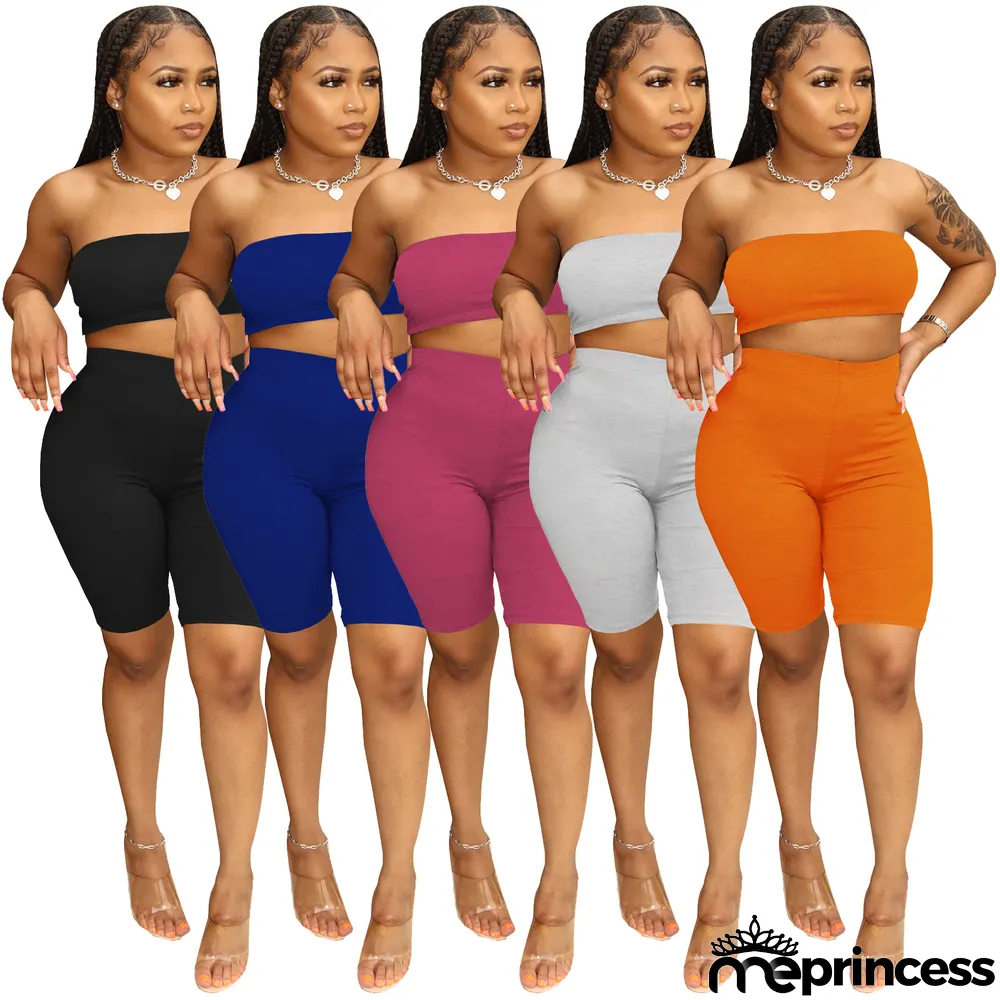 Women's Summer Women's Solid Color Fashion Casual Bandeau Two Piece