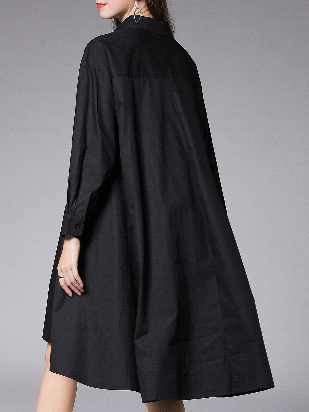 Pockets Shirt Collar Casual Midi Dress