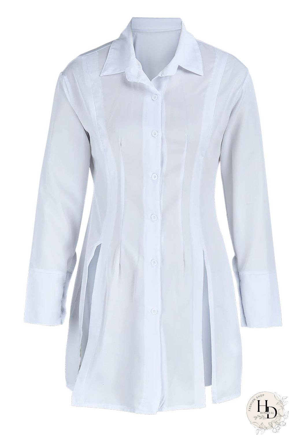 White Sexy Solid Patchwork Buckle Slit Turndown Collar Tops