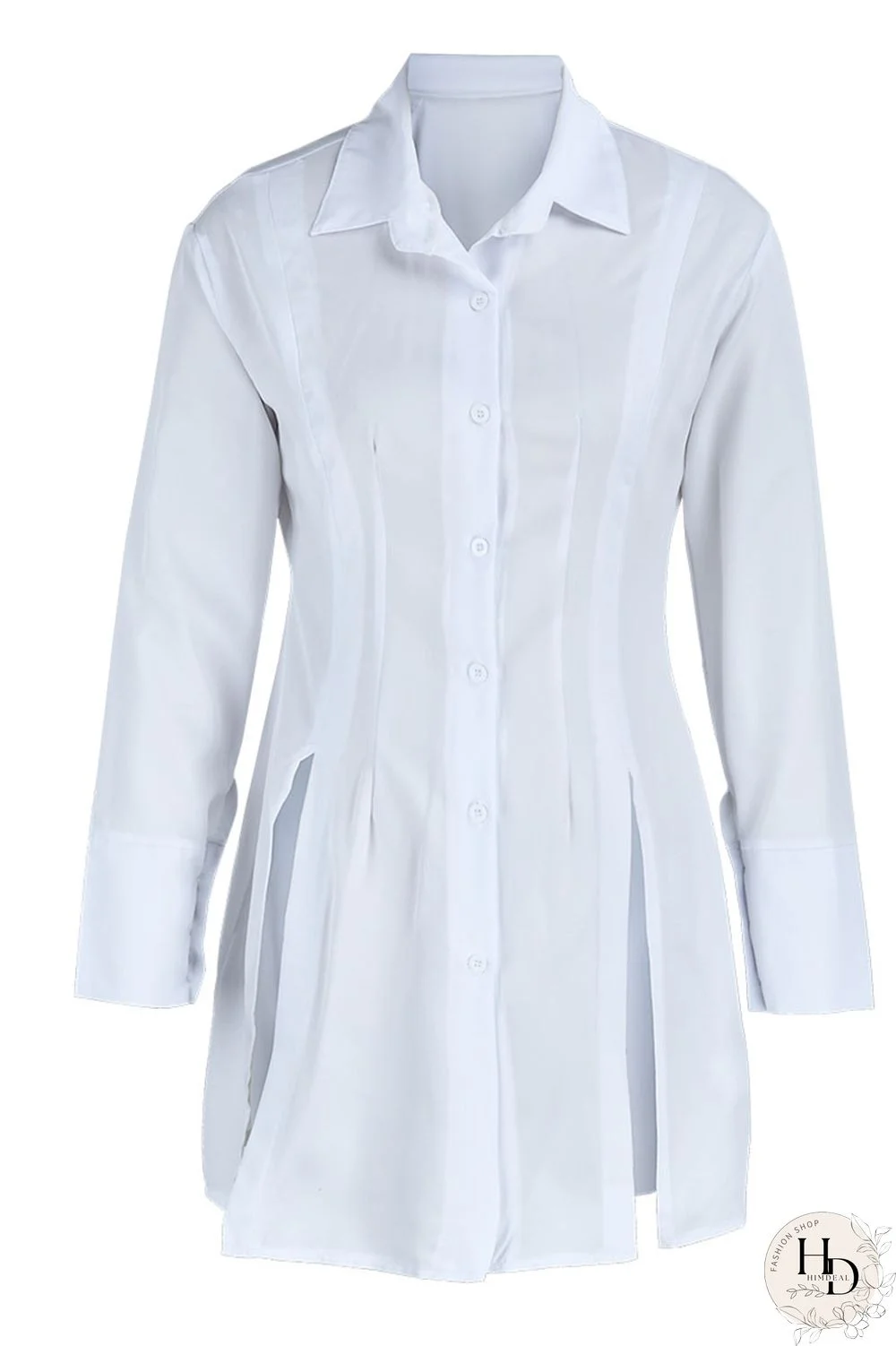 White Sexy Solid Patchwork Buckle Slit Turndown Collar Tops
