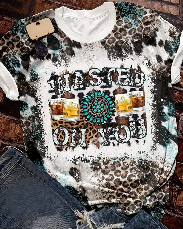 Wasted On You Western Leopard Leopard Bleached Print Short Sleeve T-shirt