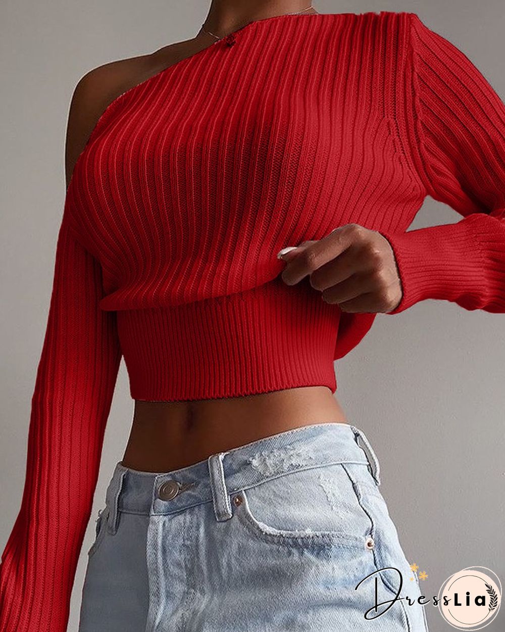 Solid Color Long Sleeve Cropped Sweater