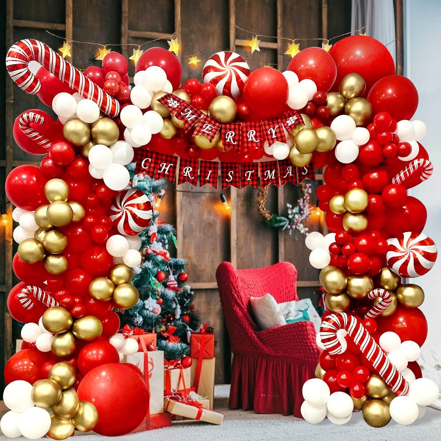 Tegooe 156PCS Christmas Candy Cane Balloon Arch Kit - Red