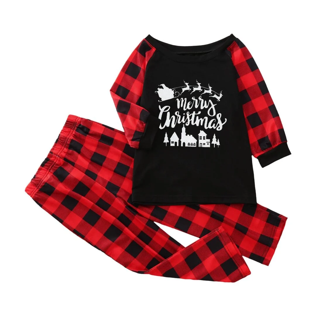 Christmas Parent-Child &ldquo;Merry Christmas&rdquo; Patterned Family Matching Pajamas Sets