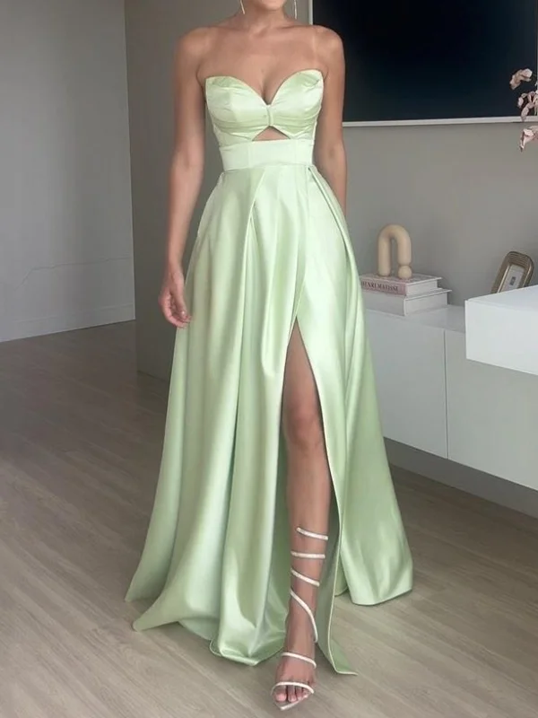 Solid Color Split-Side Sleeveless Tube Elegant Maxi Dresses