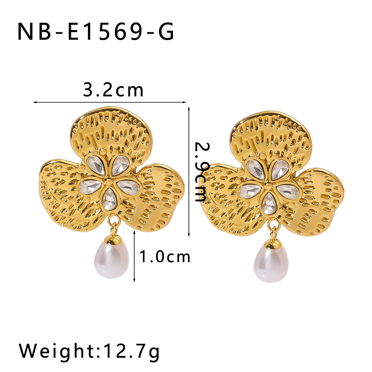 Stainless Steel French Retro Palace Style Clover Earrings Versatile Diamond Pearl Flower Earrings For Women
