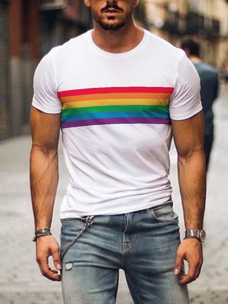 Rainbow Stripe Graphic Comfy T Shirt
