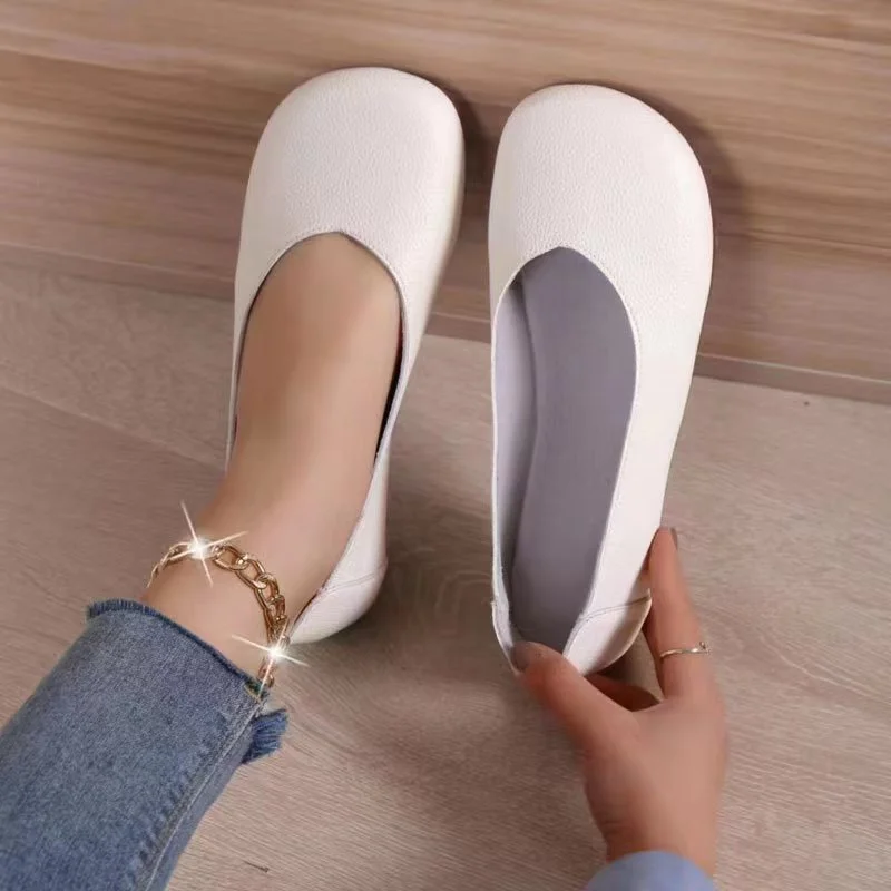 Tanguoant Tanguoant Round Head Spring New Shallow Single Shoes Inside A Foot Flat Casual Plus Size Mother