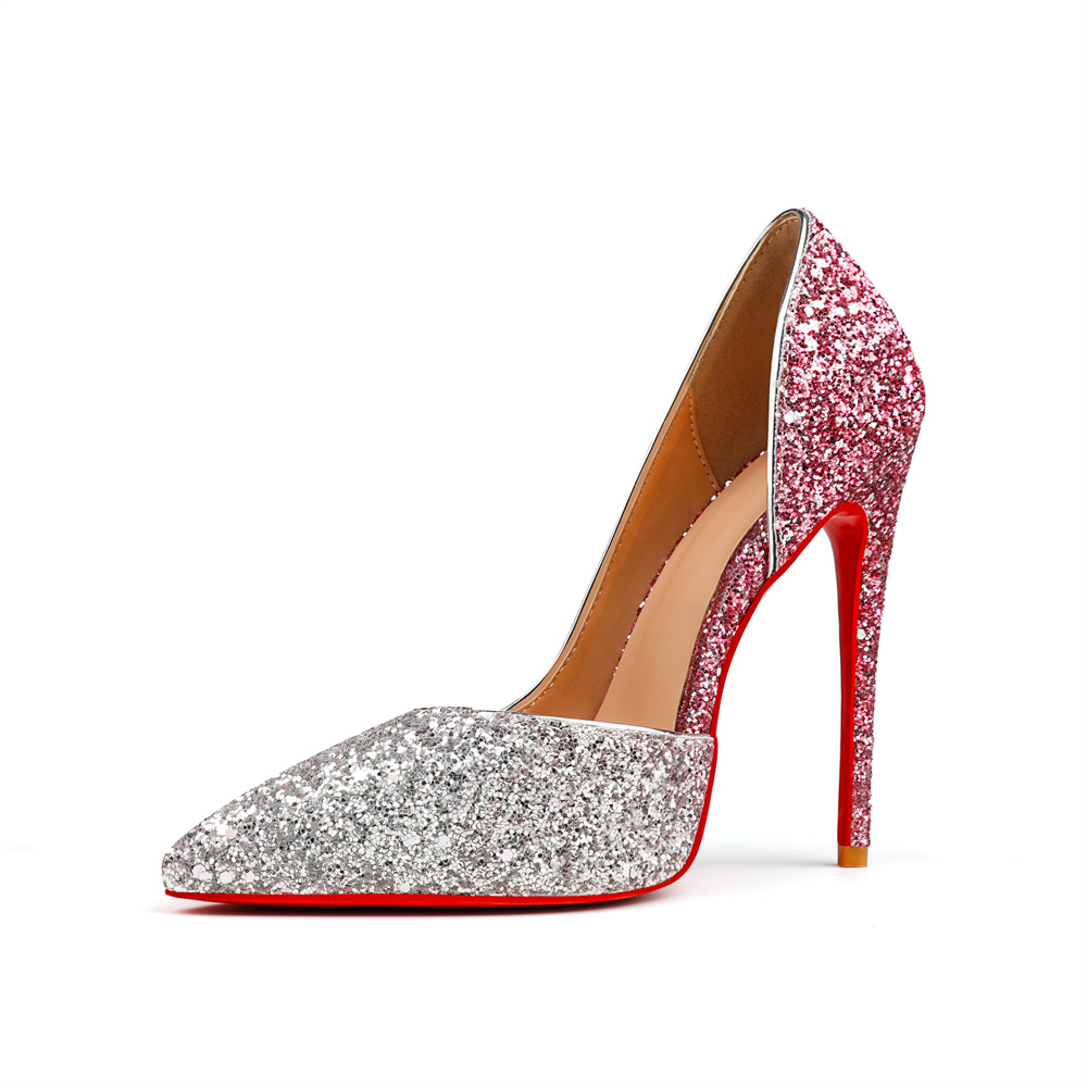 100mm Women's Pointed Toe Red Bottom Shiny Party Daily Wedding Pumps-MERUMOTE