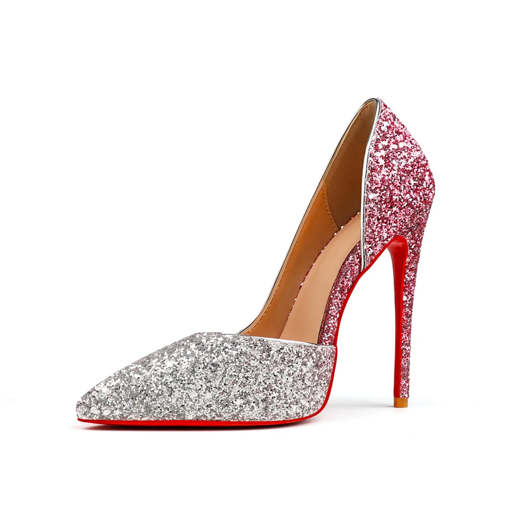 100mm Women's Pointed Toe Red Bottom Shiny Party Daily Wedding Pumps-MERUMOTE