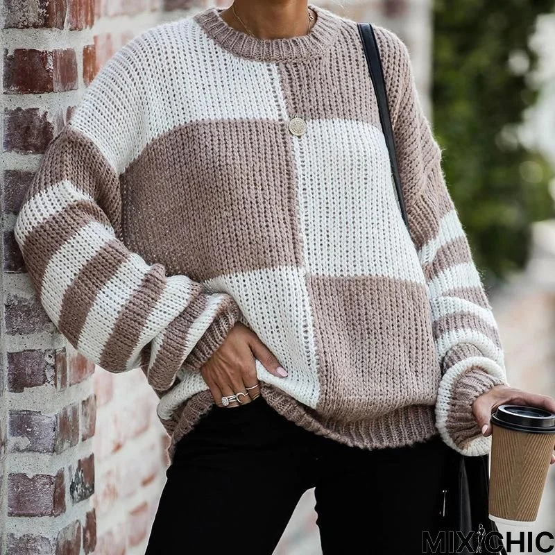 Plaid Knit Pullover Sweater