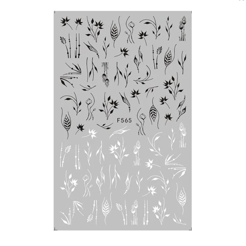 1PC 3D Nail Stickers Fan Leaf Dried Flower Shiny Sliders Nail Art Decorations Lucky Clover Pattern Foil Nail Art Manicure-Nail Inspo