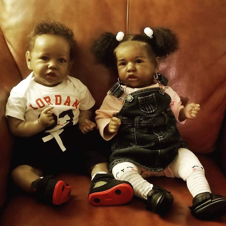 20'' African American Black Silicone Twin Boy and Girl Irma and Barbara Toddler Silicone Reborn Baby Doll Rebornartdoll® Rebornartdoll®